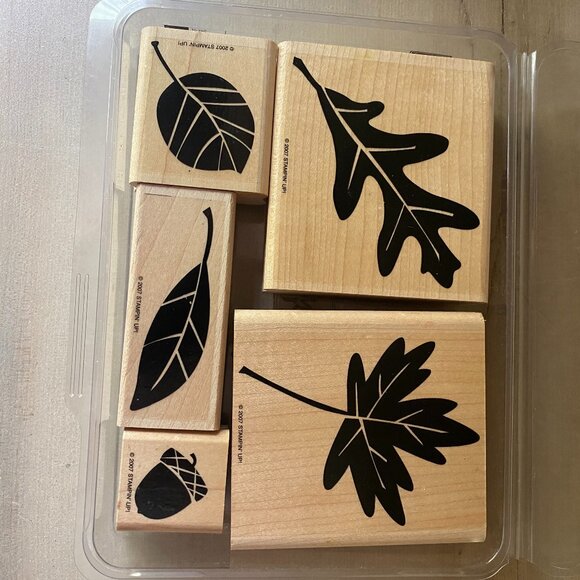 Stampin Up Autumn Fest 5 rubber stamps fall leaves acorn - Picture 1 of 8
